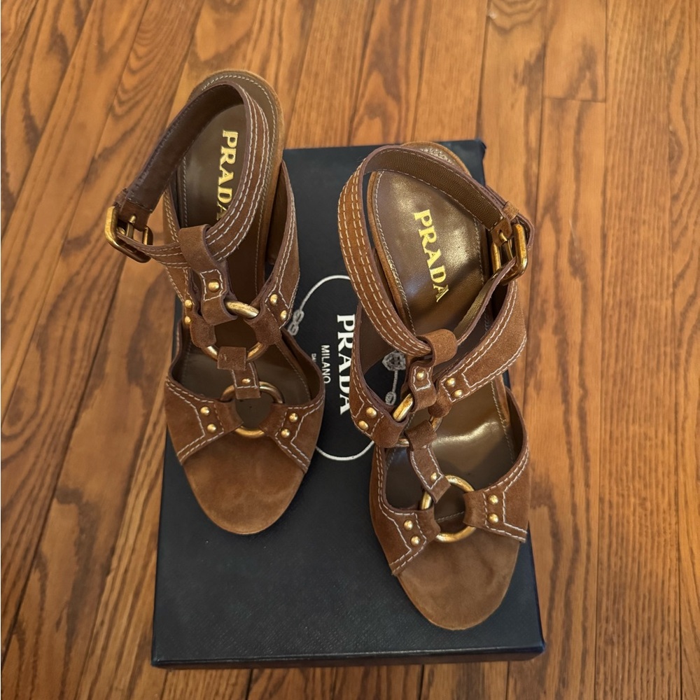 Prada Brown Suede Block Heels